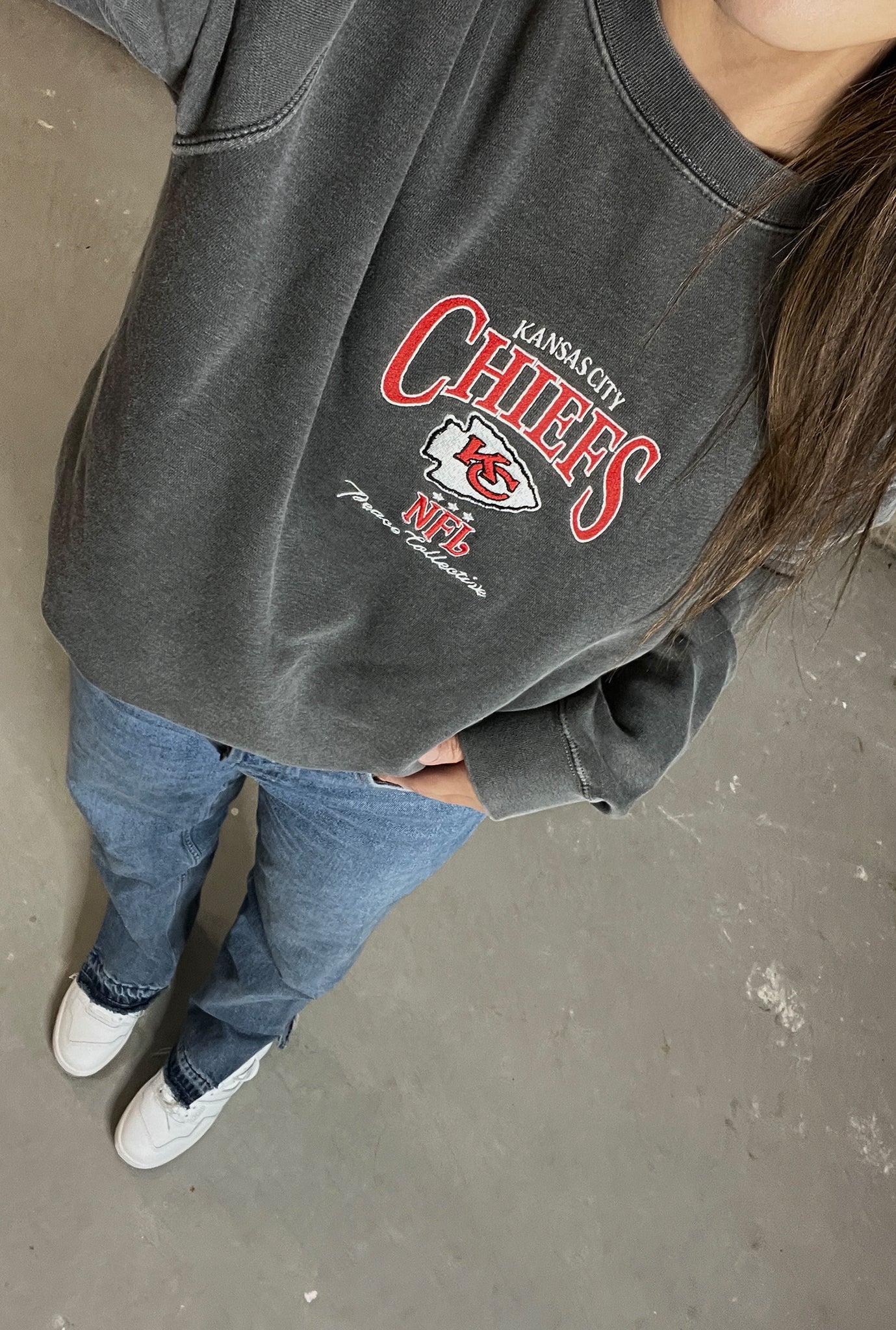 Pull ras du cou brodé vintage Kansas City Chiefs - Noir