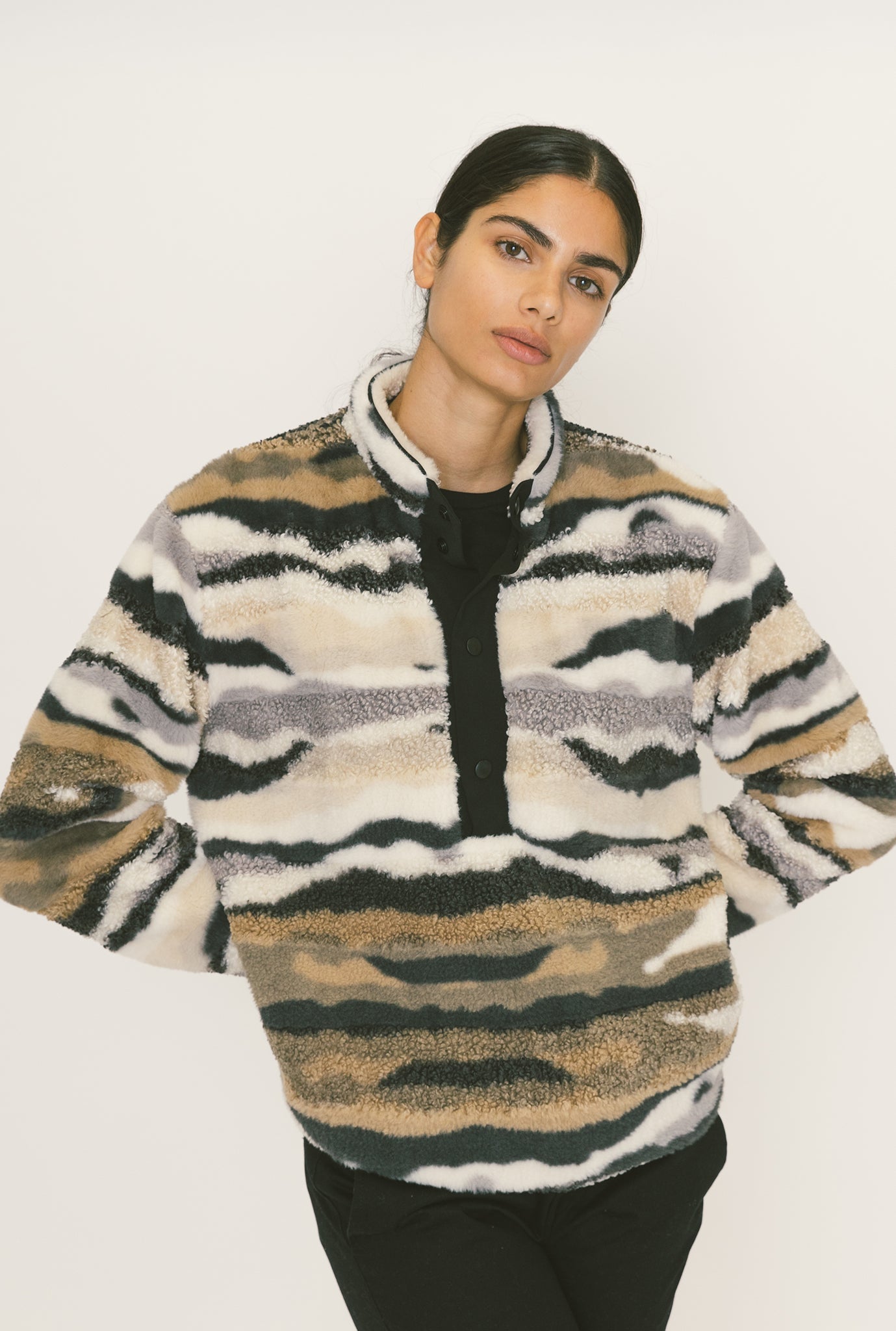 Home is Canada Polar Fleece 1/4 Button Up - Tiger Camo
