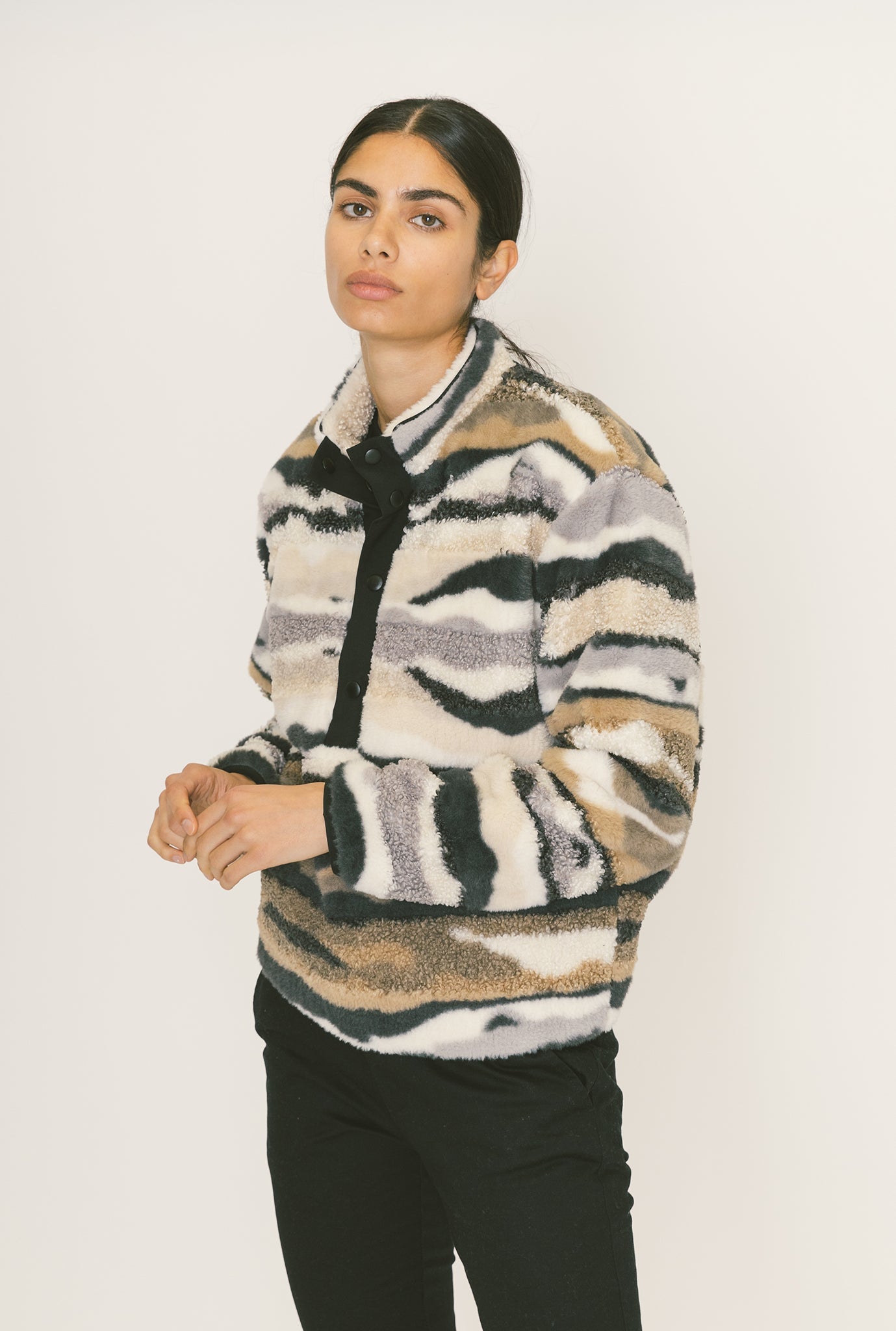 Home is Canada Polar Fleece 1/4 Button Up - Tiger Camo