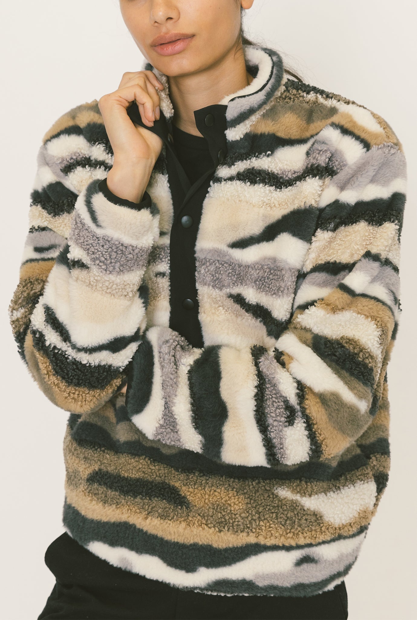Home is Canada Polar Fleece 1/4 Button Up - Tiger Camo