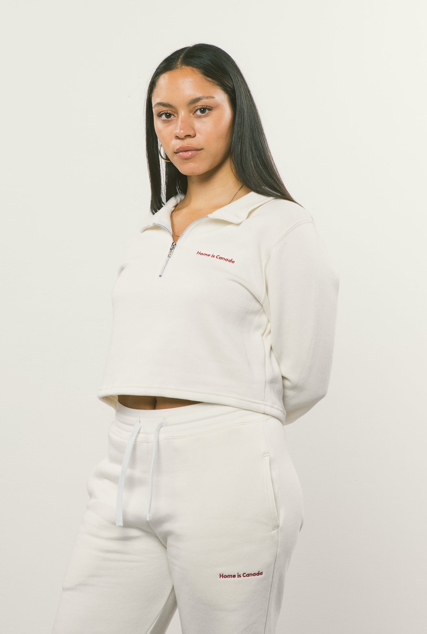 Home is Canada Minimal Premium Cropped 1/4 Zip - Natural