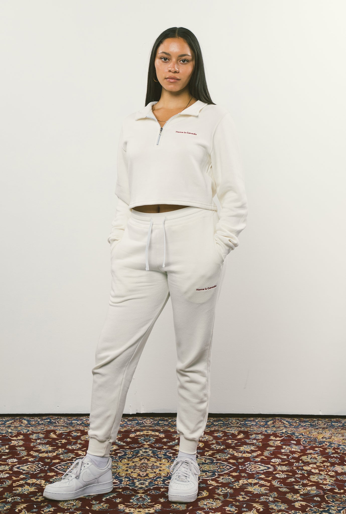 Home is Canada Minimal Premium Cropped 1/4 Zip - Natural