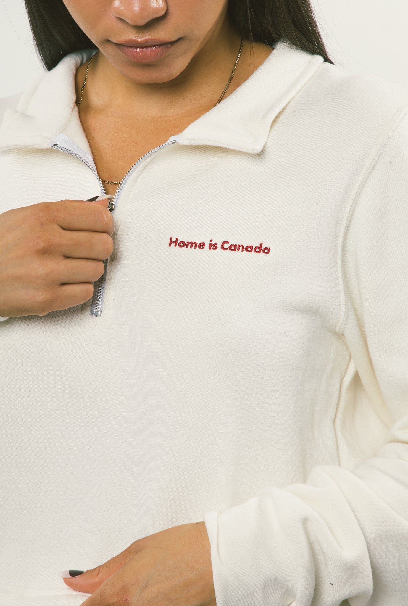 Home is Canada Minimal Premium Cropped 1/4 Zip - Natural