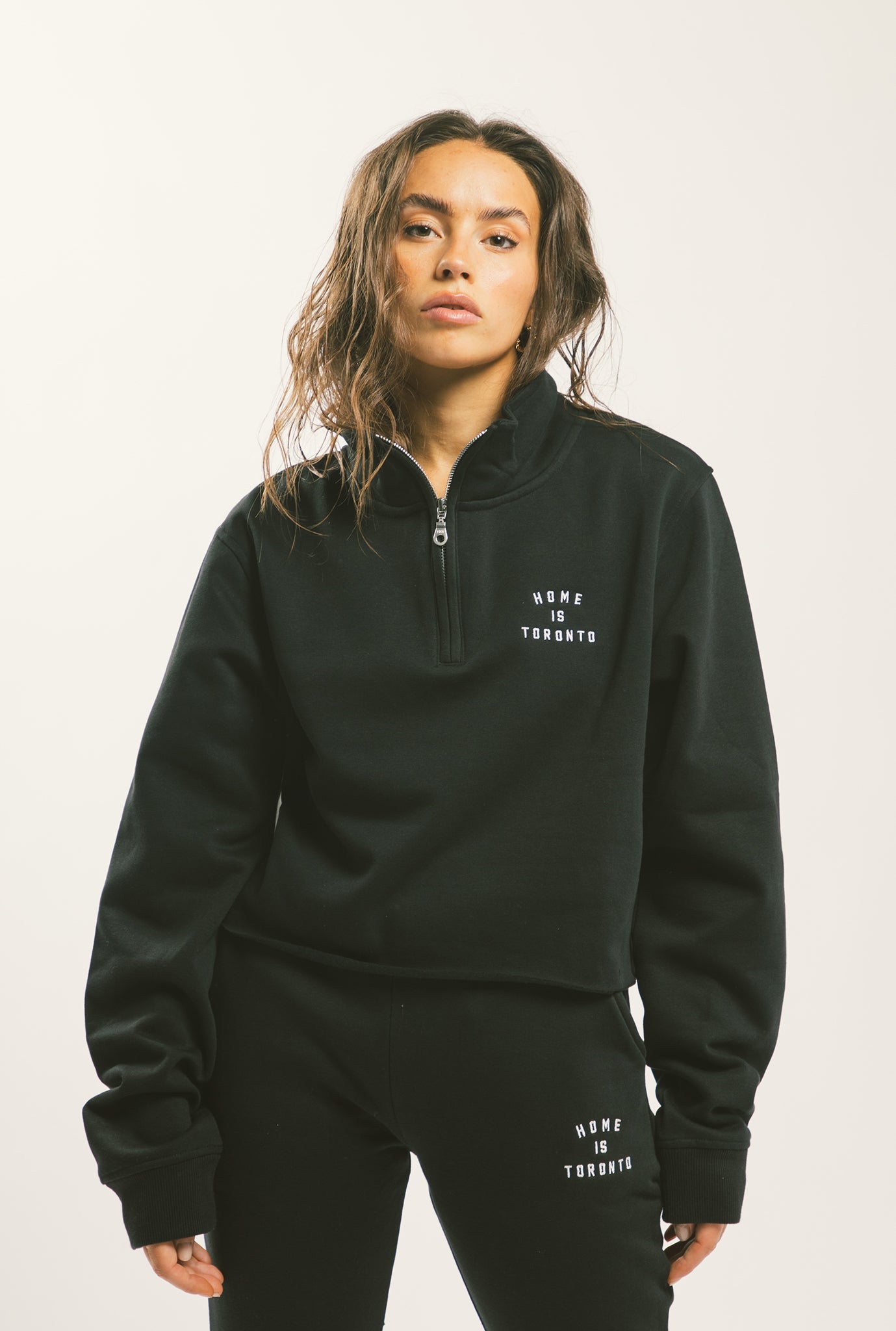 Home is Toronto Crescent Cropped 1/4 Zip - Black