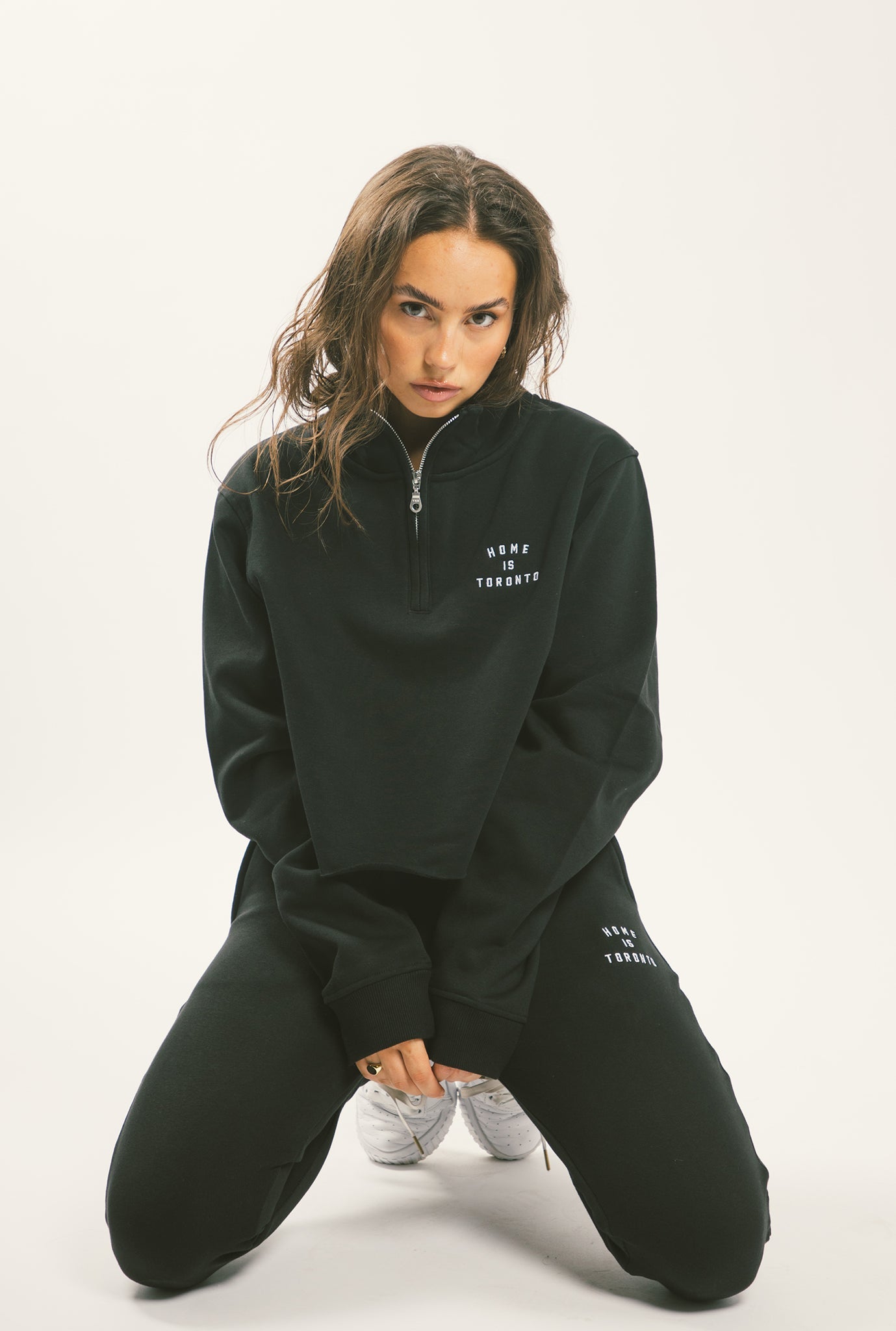 Home is Toronto Crescent Cropped 1/4 Zip - Black