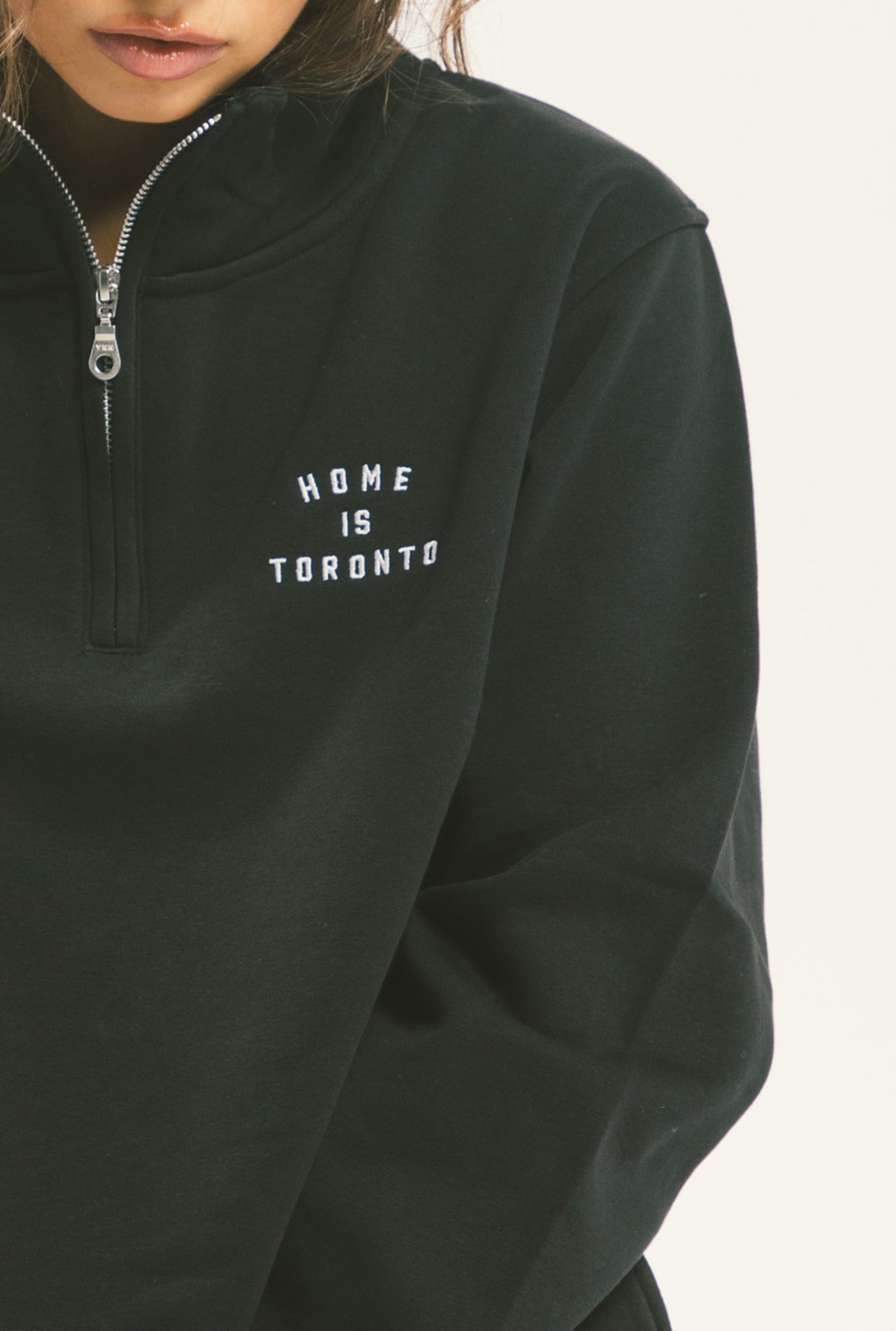 Home is Toronto Crescent Cropped 1/4 Zip - Black