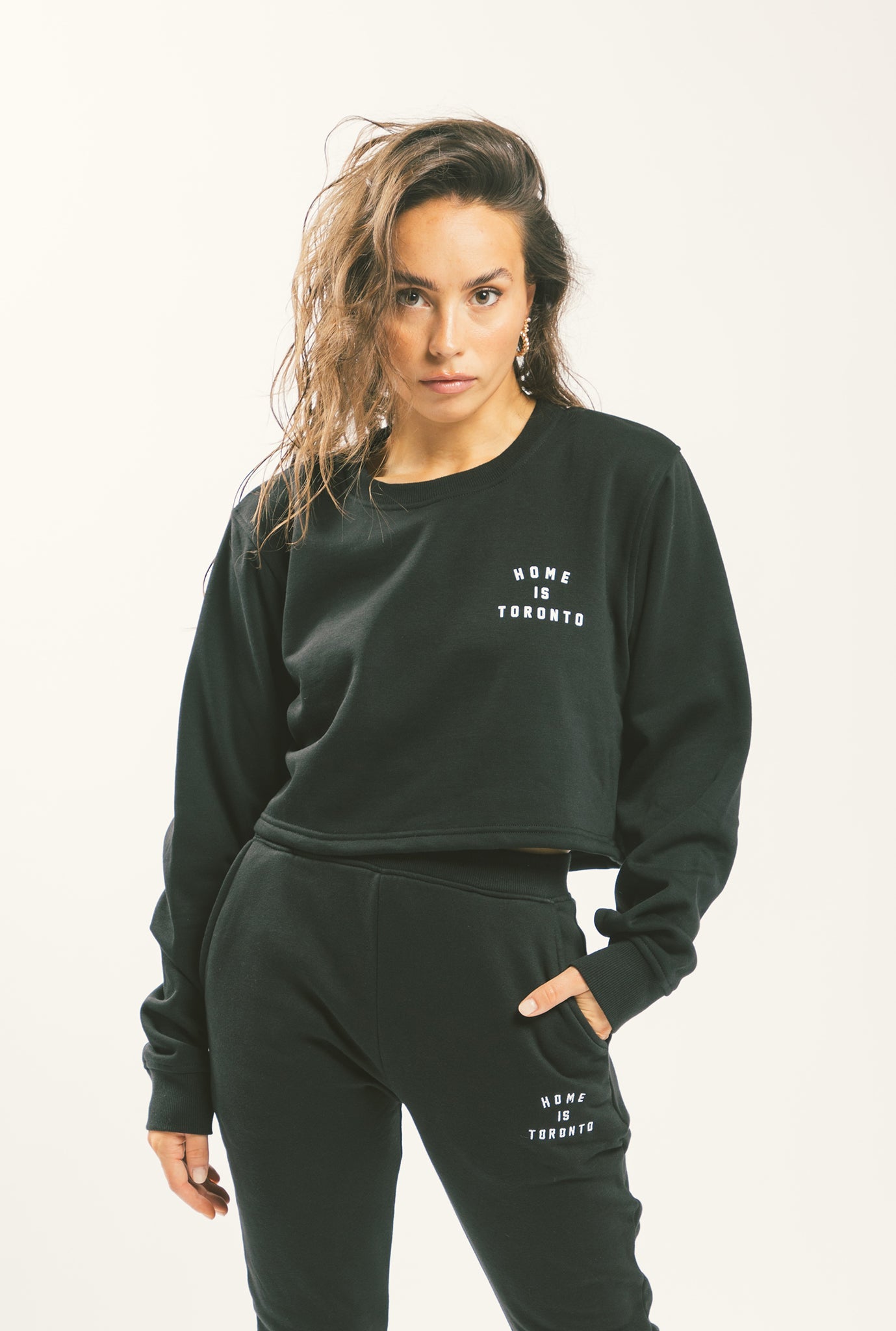 Home is Toronto Crescent Cropped Crewneck - Black
