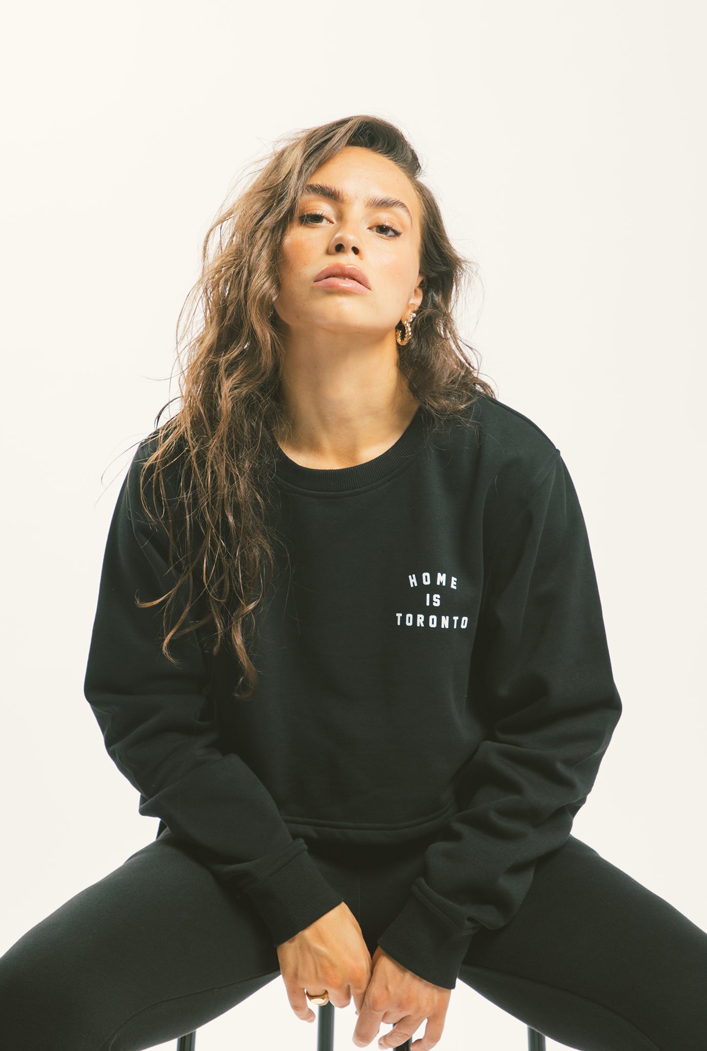 Home is Toronto Crescent Cropped Crewneck - Black