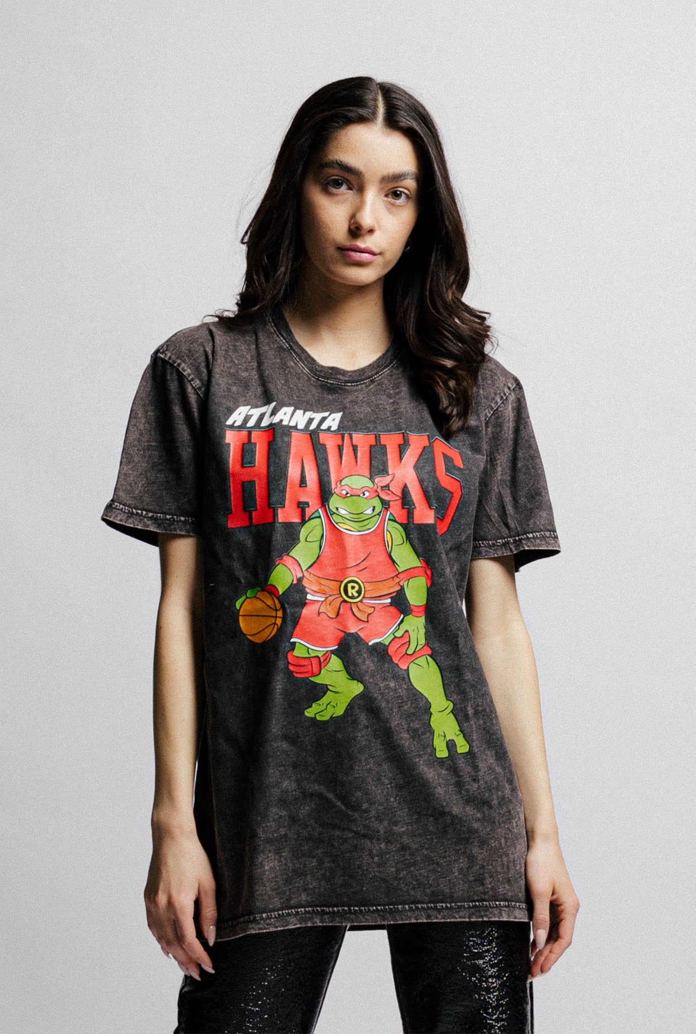 P/C x TMNT Atlanta Hawks Stonewash T-Shirt - Black