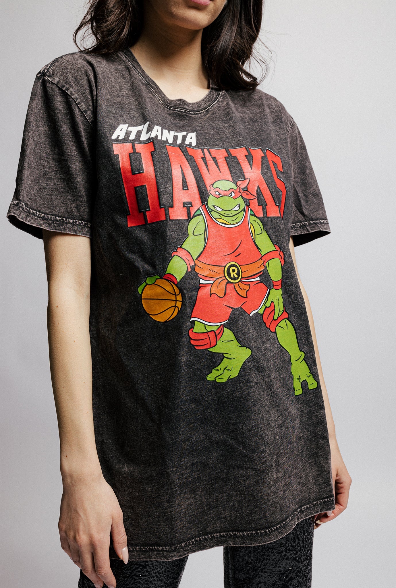 P/C x TMNT Atlanta Hawks Stonewash T-Shirt - Black