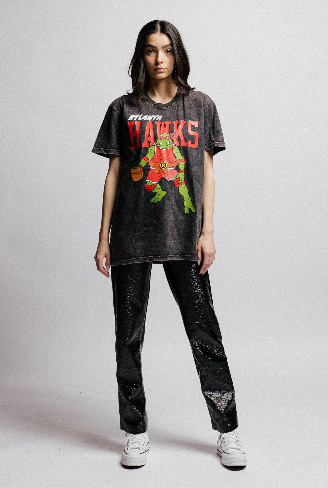 P/C x TMNT Atlanta Hawks Stonewash T-Shirt - Black