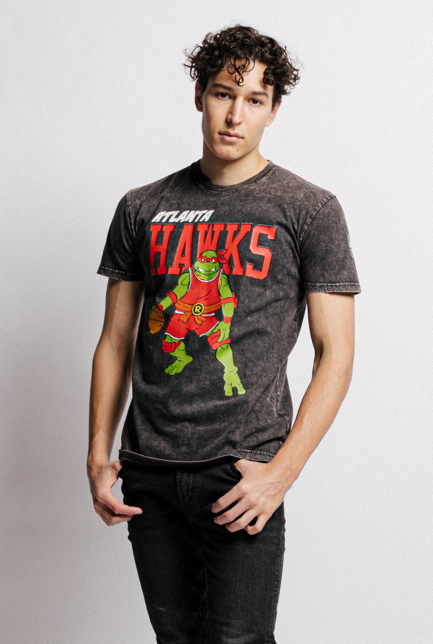 P/C x TMNT Atlanta Hawks Stonewash T-Shirt - Black