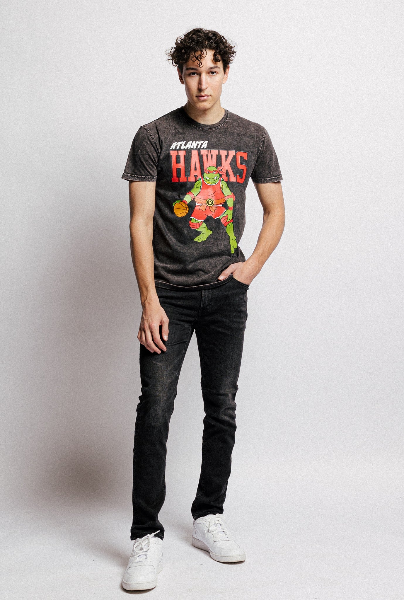 P/C x TMNT Atlanta Hawks Stonewash T-Shirt - Black