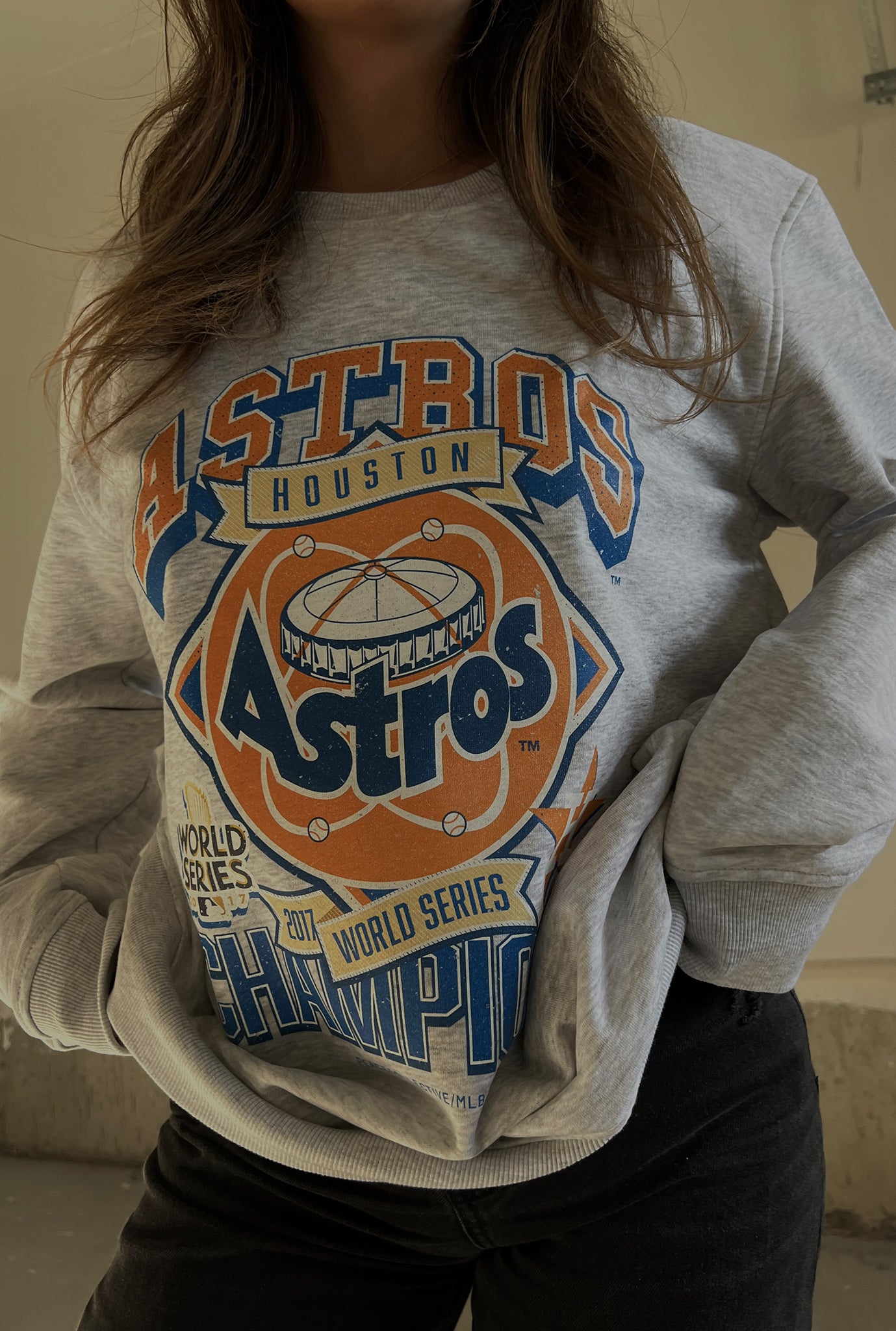 Houston Astros Vintage Cooperstown Collection Crewneck - Ash