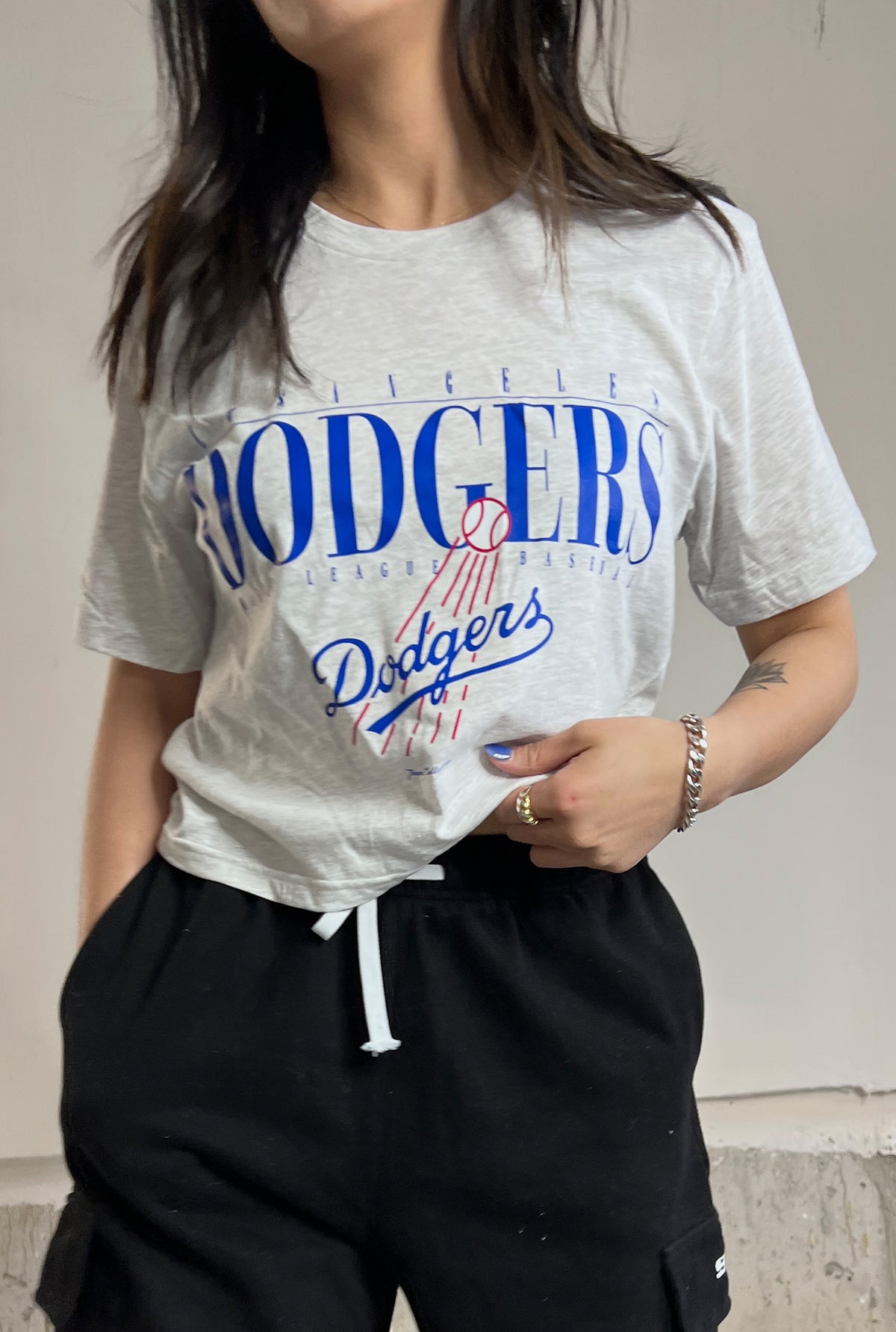 Los Angeles Dodgers Garment Dyed Cropped T-Shirt - Ash