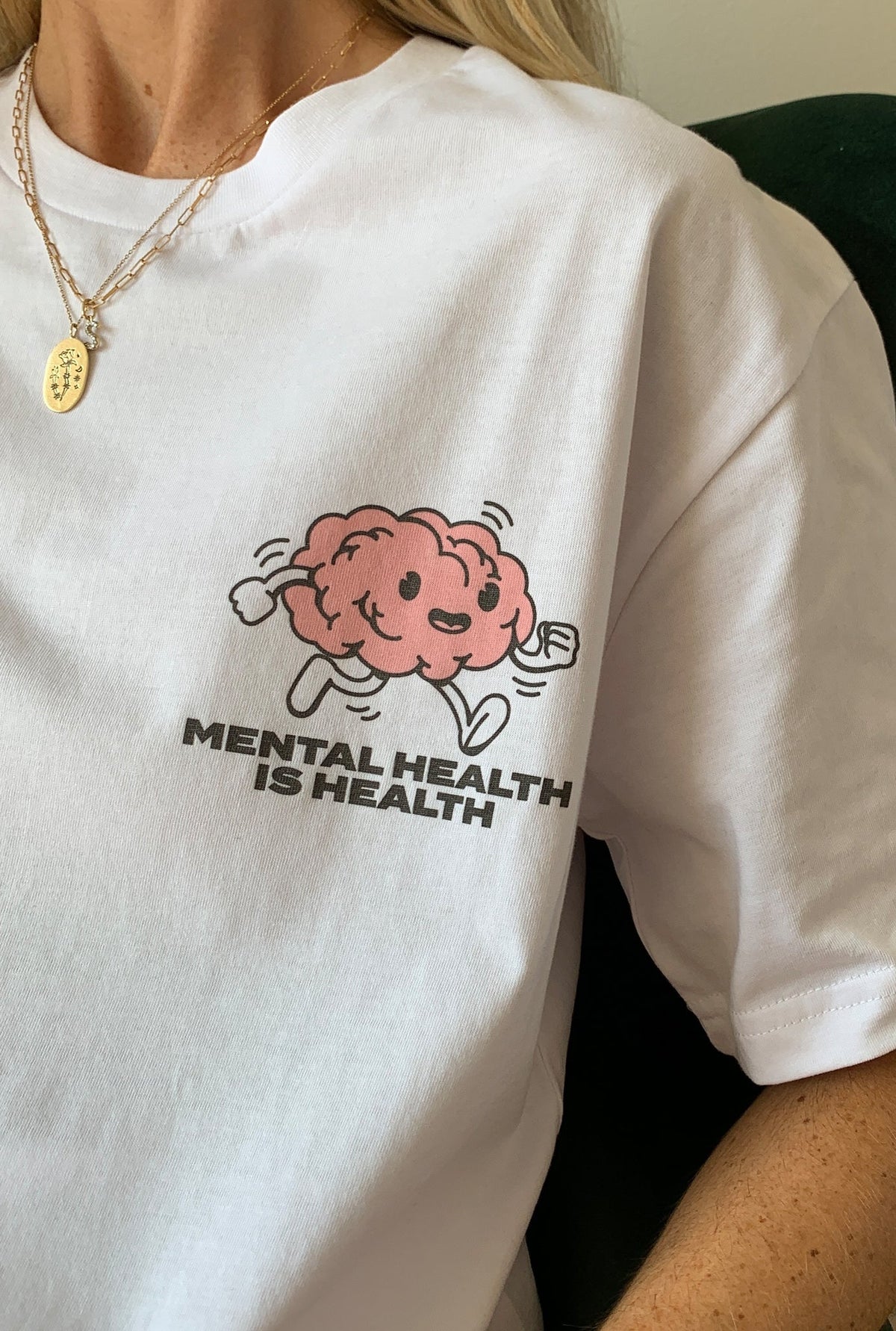 Mental Health is Health Brain Grafik T-Shirt - Weiß