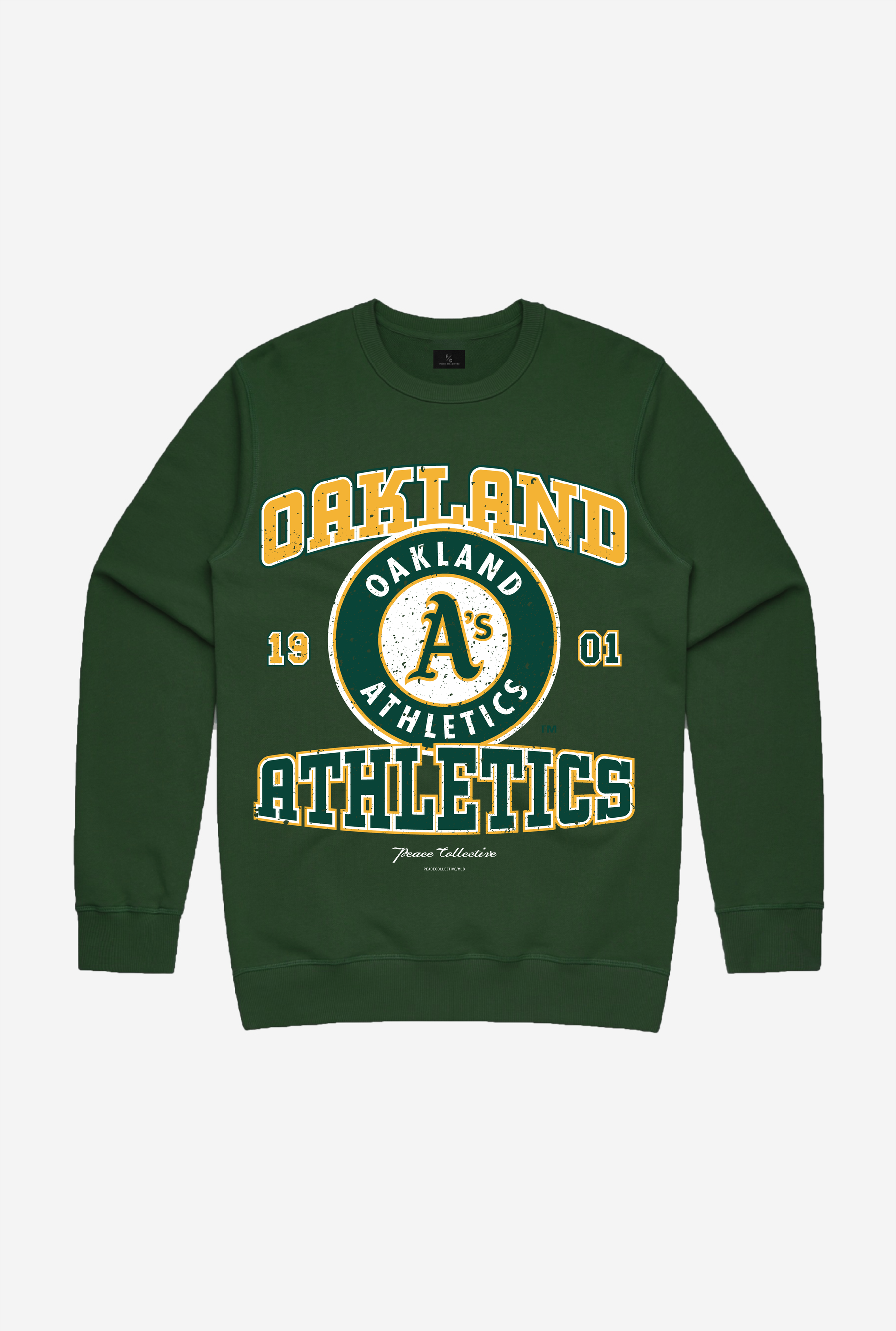Oakland Athletics Vintage Washed Rundhalspullover - Waldgrün