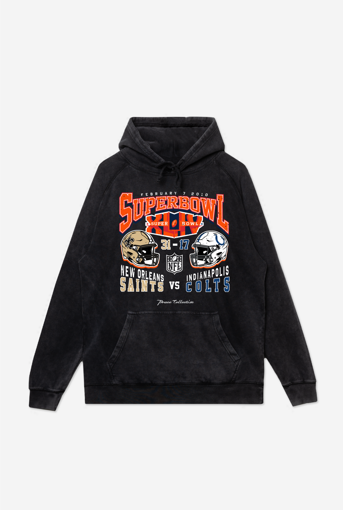 Super Bowl XLIV: New Orleans Saints vs. Indianapolis Colts Stonewashed Hoodie - Black
