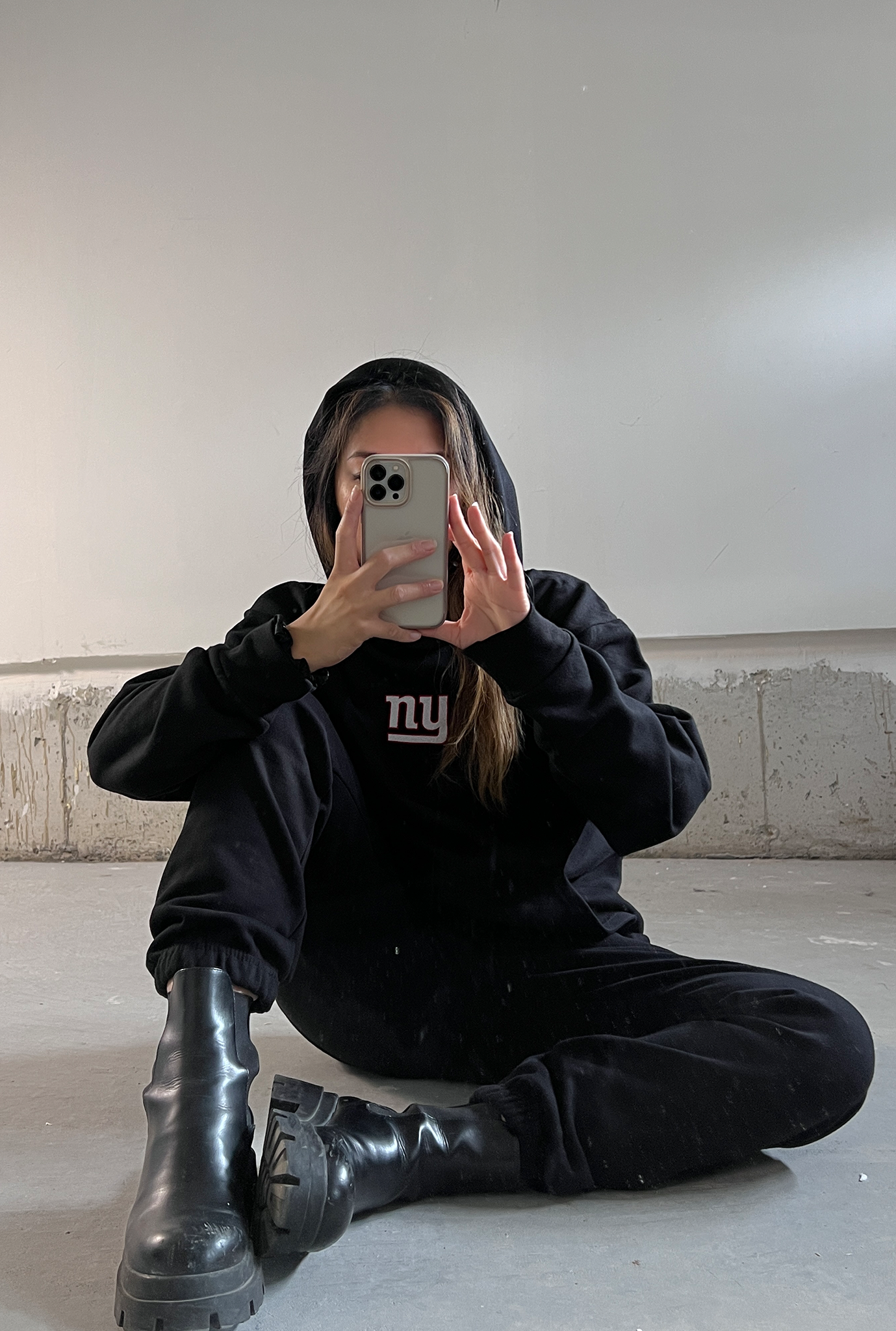 Schwerer Kapuzenpullover mit New York Giants-Logo – Schwarz