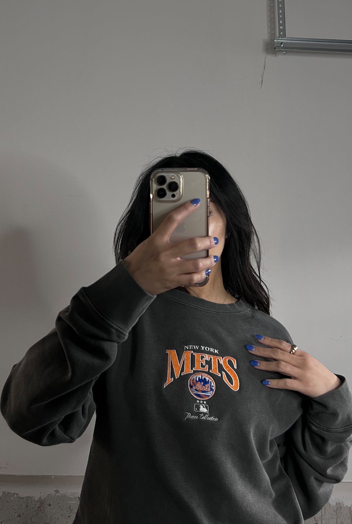 Pull ras du cou brodé vintage New York Mets - Noir