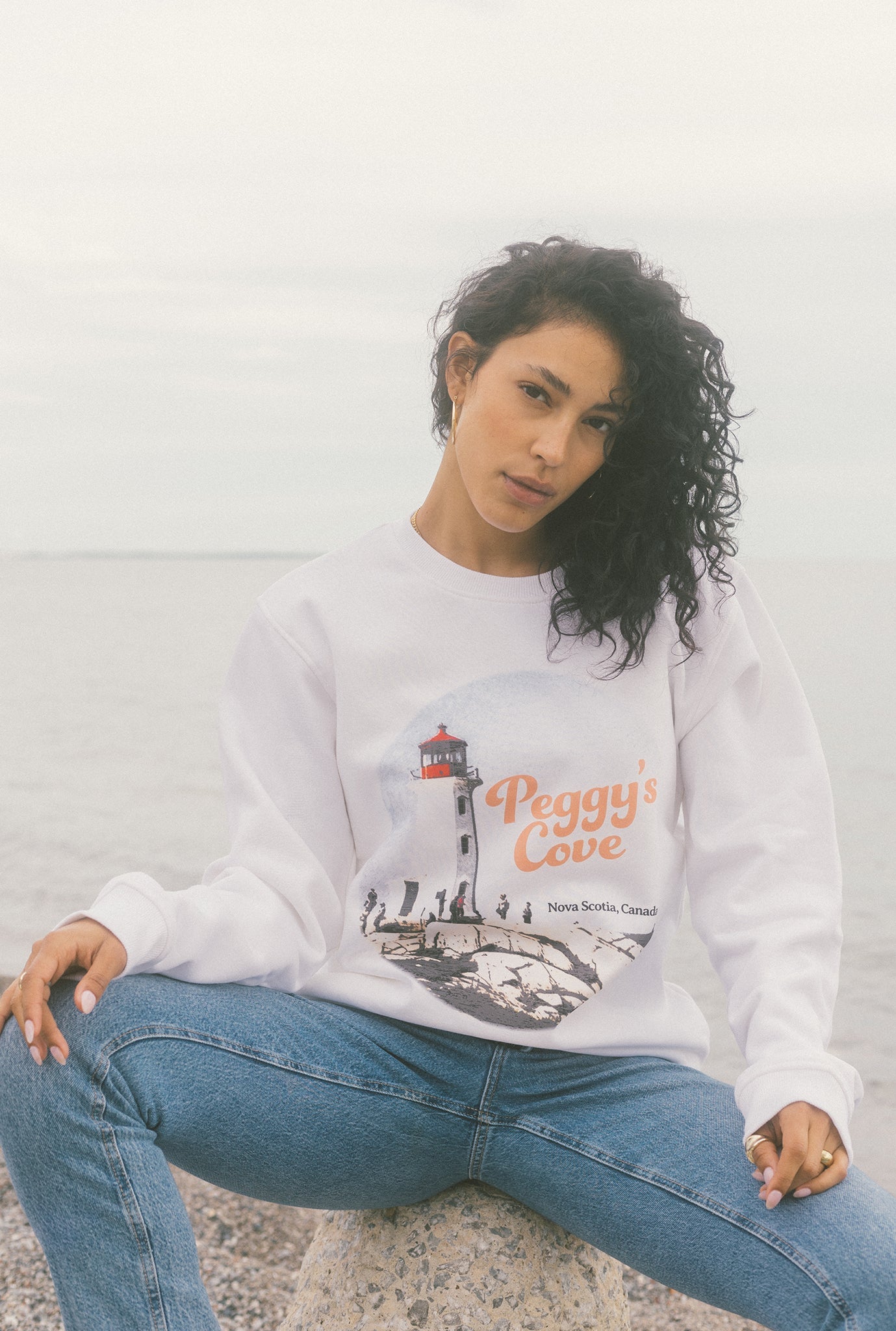 Peggys Cove Post Card Crewneck - White