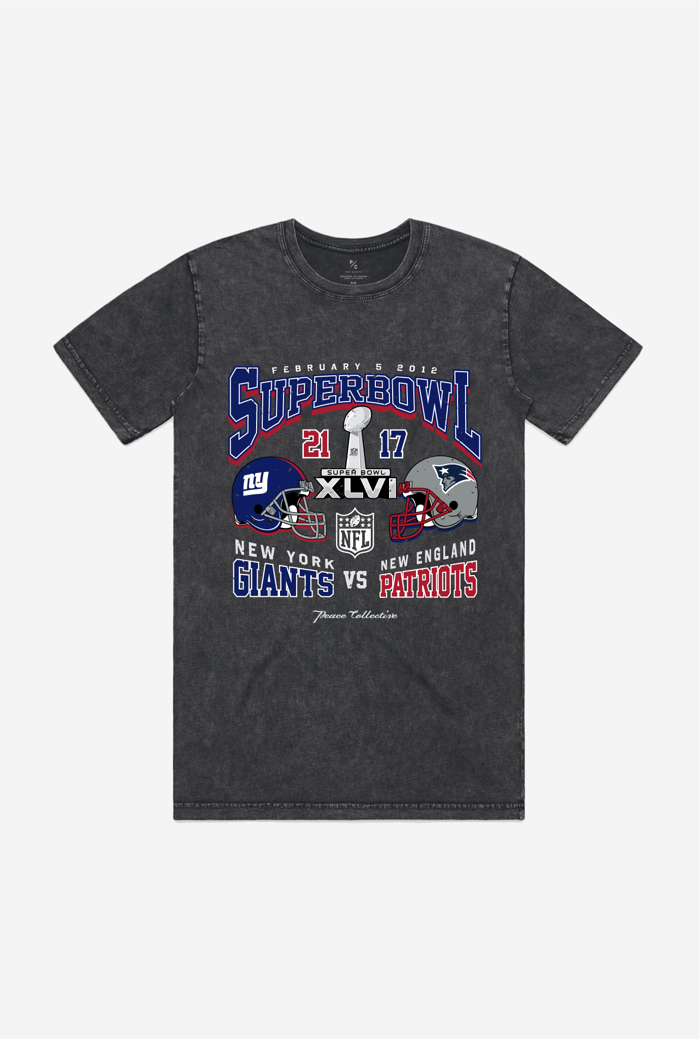 Super Bowl XLVI: New York Giants vs New England Patriots Stonewashed T-Shirt - Black