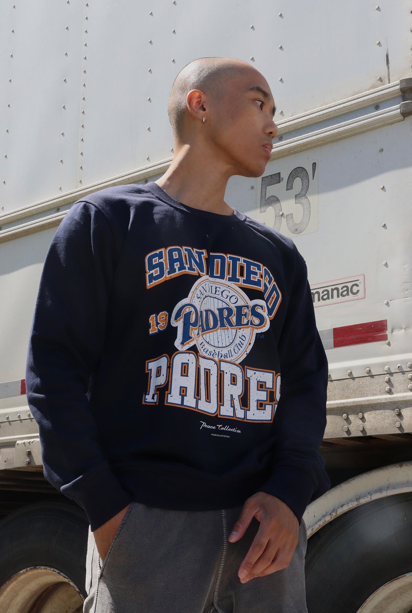 San Diego Padres Vintage Washed Crewneck - Navy