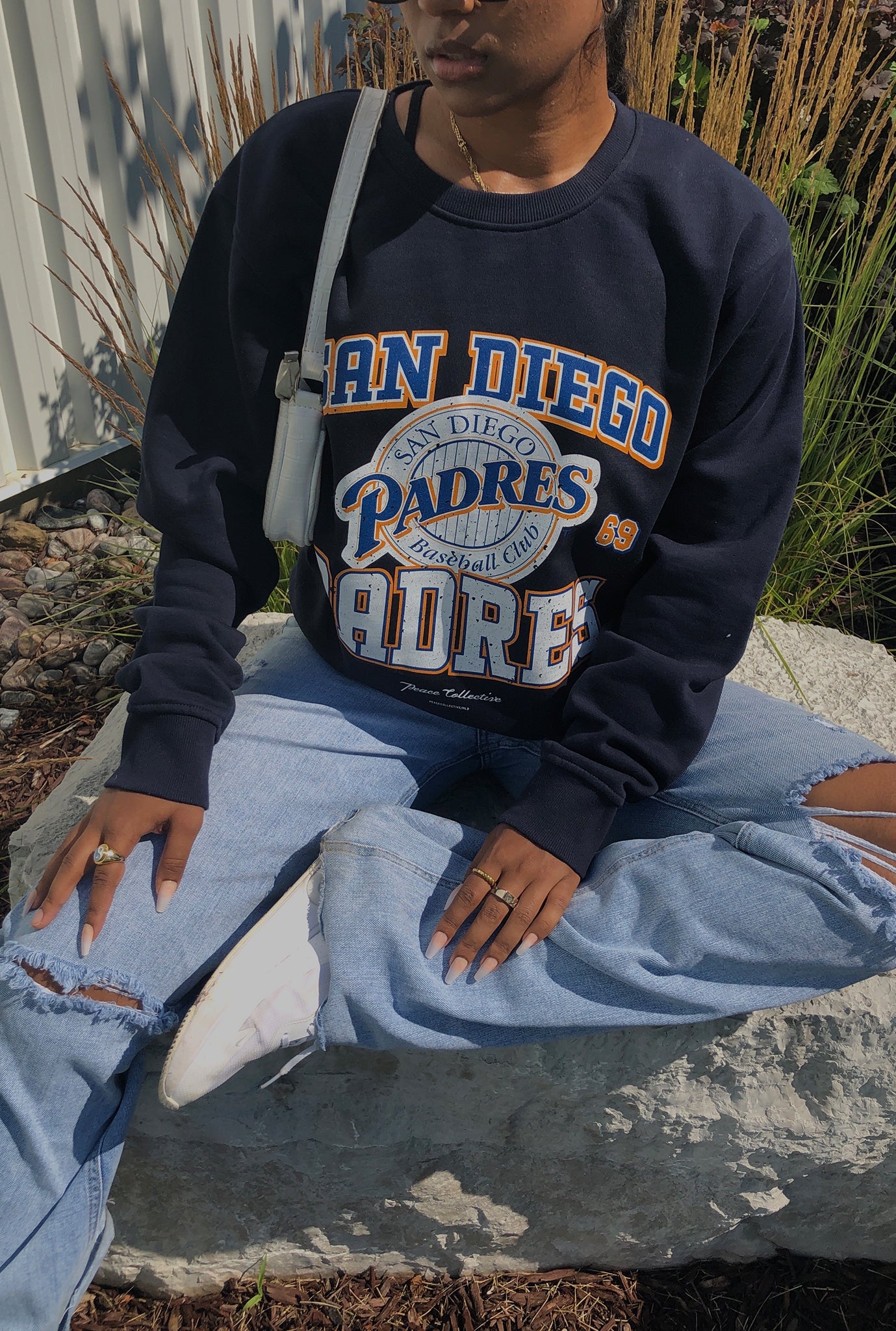 San Diego Padres Vintage Washed Crewneck - Navy