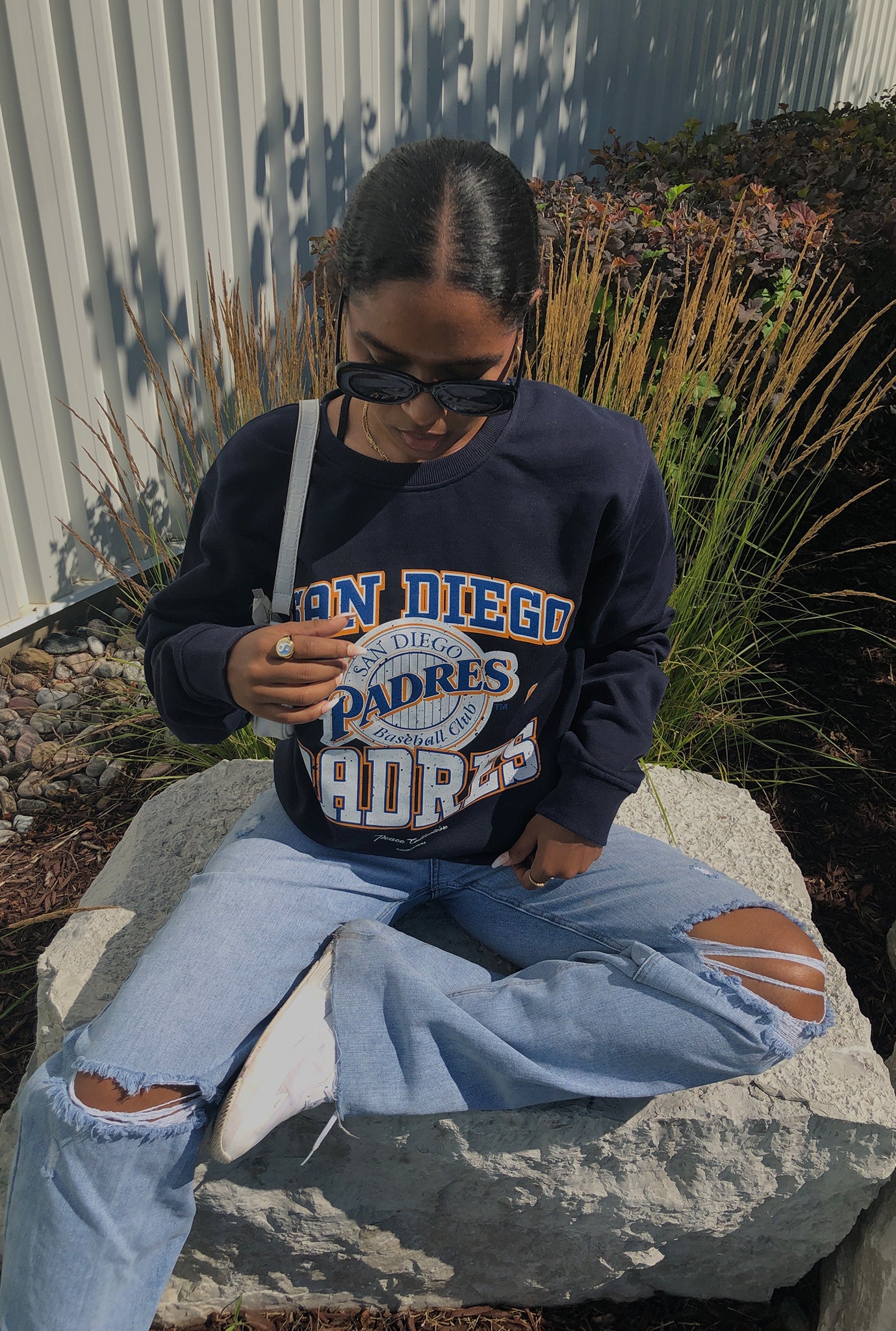 San Diego Padres Vintage Washed Crewneck - Navy