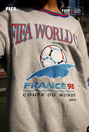 FIFA-Weltmeisterschaft 1998 Frankreich Schwergewicht-Rundhalspullover - Aschgrau