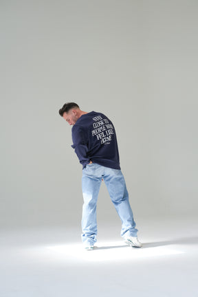 Stay Close to People Who Feel Like Home Heavyweight Crewneck - Petrol Blue