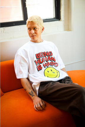 SMILEY: Being Human is Hard Heavyweight T-Shirt - White