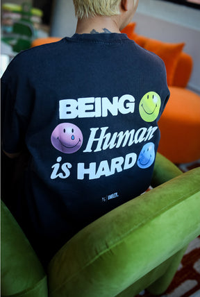 SMILEY: Being Human is Hard Heavyweight Garment Dyed T-Shirt - Black