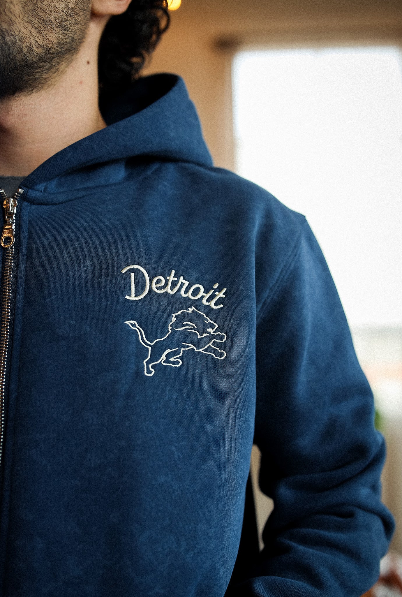 Detroit Lions Sport Through Texture Heavyweight Full Zip Hoodie - Navy