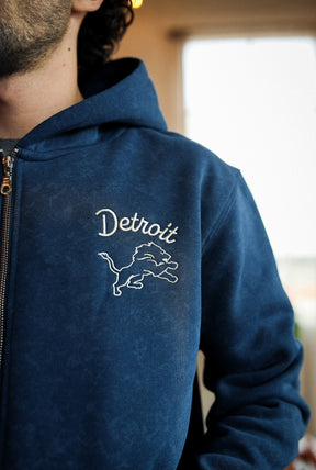 Detroit Lions Sport Through Texture Heavyweight Full Zip Hoodie - Navy