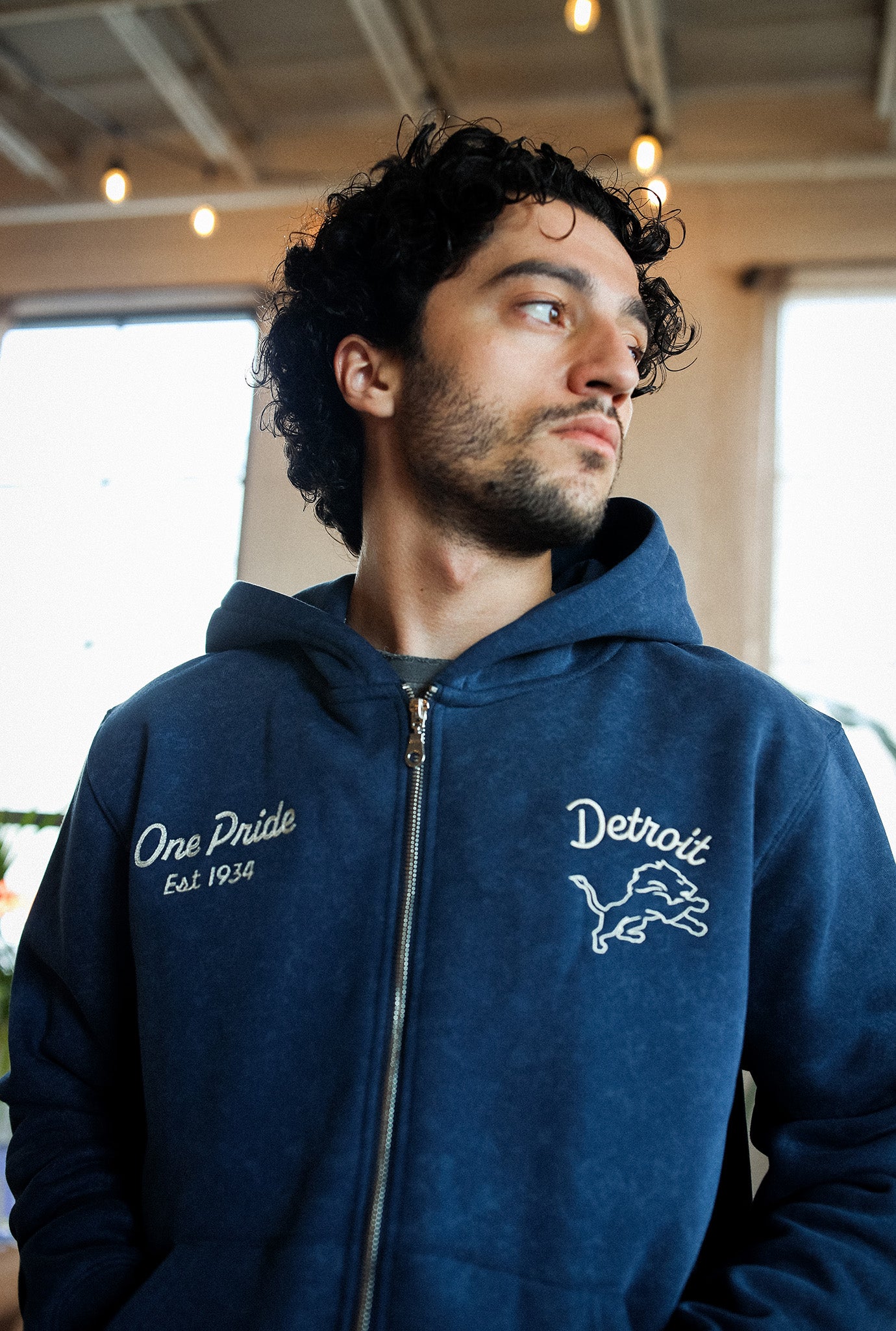 Detroit Lions Sport Through Texture Heavyweight Full Zip Hoodie - Navy
