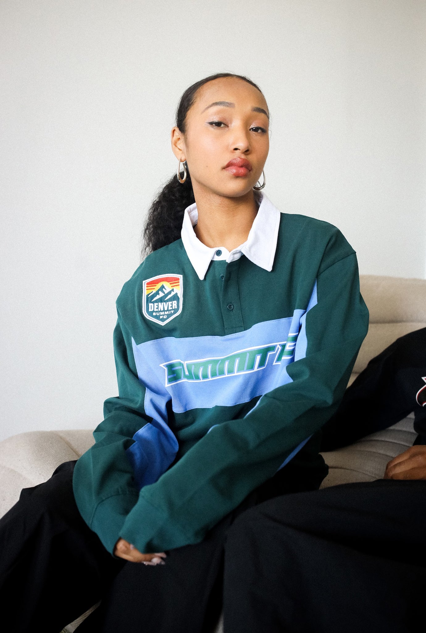 Denver Summit FC Rugby Long Sleeve Polo - Evergreen / Blue