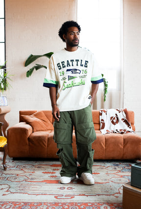 Seattle Seahawks Vintage Clubhouse Colour Blocked Heavyweight T-Shirt - Ivory