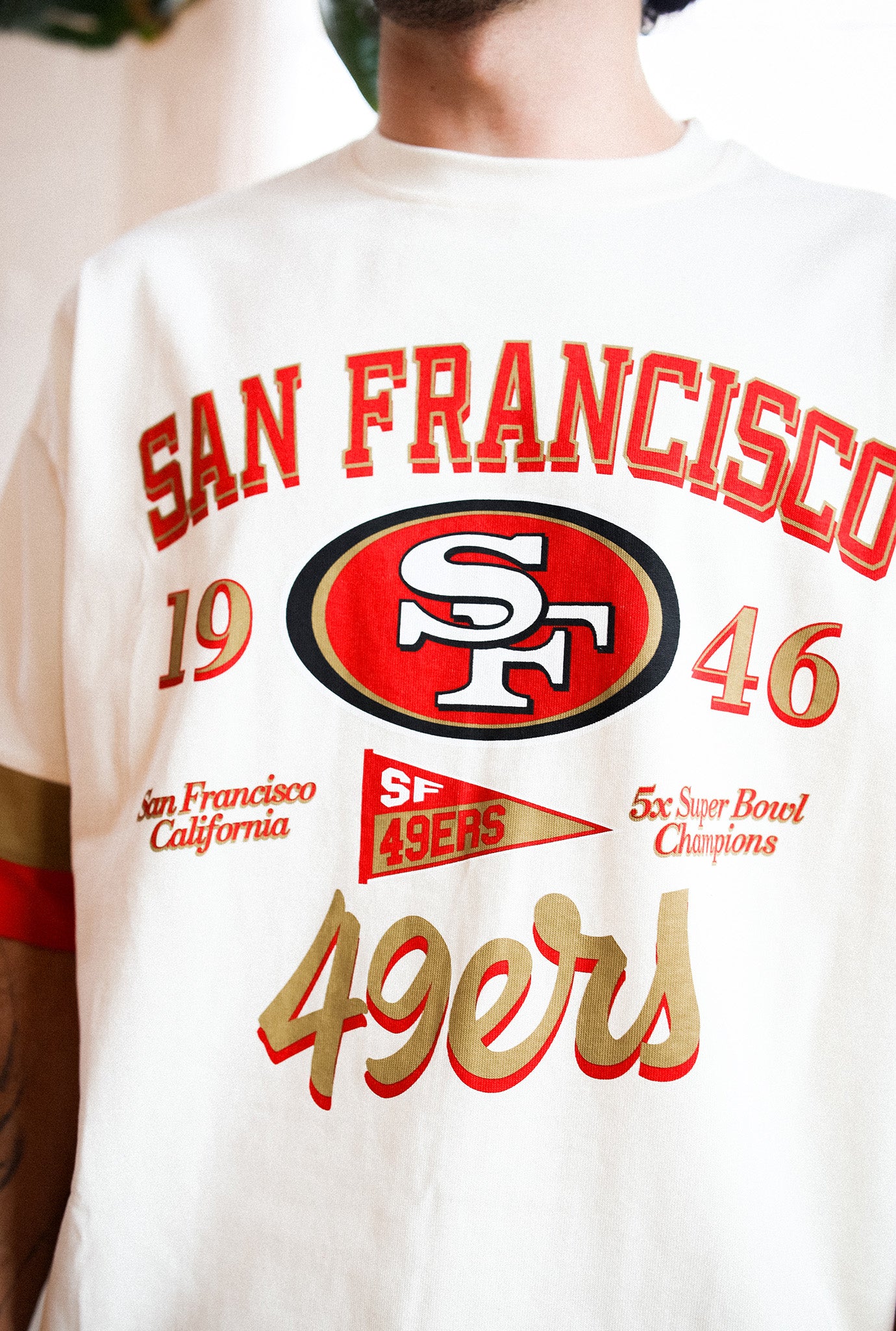 San Francisco 49ers Vintage Clubhouse Colour Blocked Heavyweight T-Shirt - Ivory