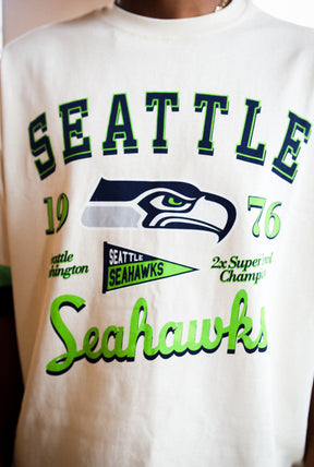 Seattle Seahawks Vintage Clubhouse Colour Blocked Heavyweight T-Shirt - Ivory