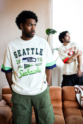 Seattle Seahawks Vintage Clubhouse Colour Blocked Heavyweight T-Shirt - Ivory