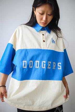 Los Angeles Dodgers Vintage Color Blocked Oversized Polo - Royal / White