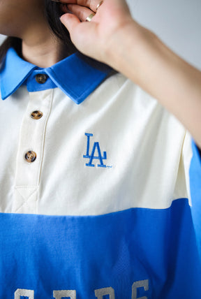 Los Angeles Dodgers Vintage Color Blocked Oversized Polo - Royal / White