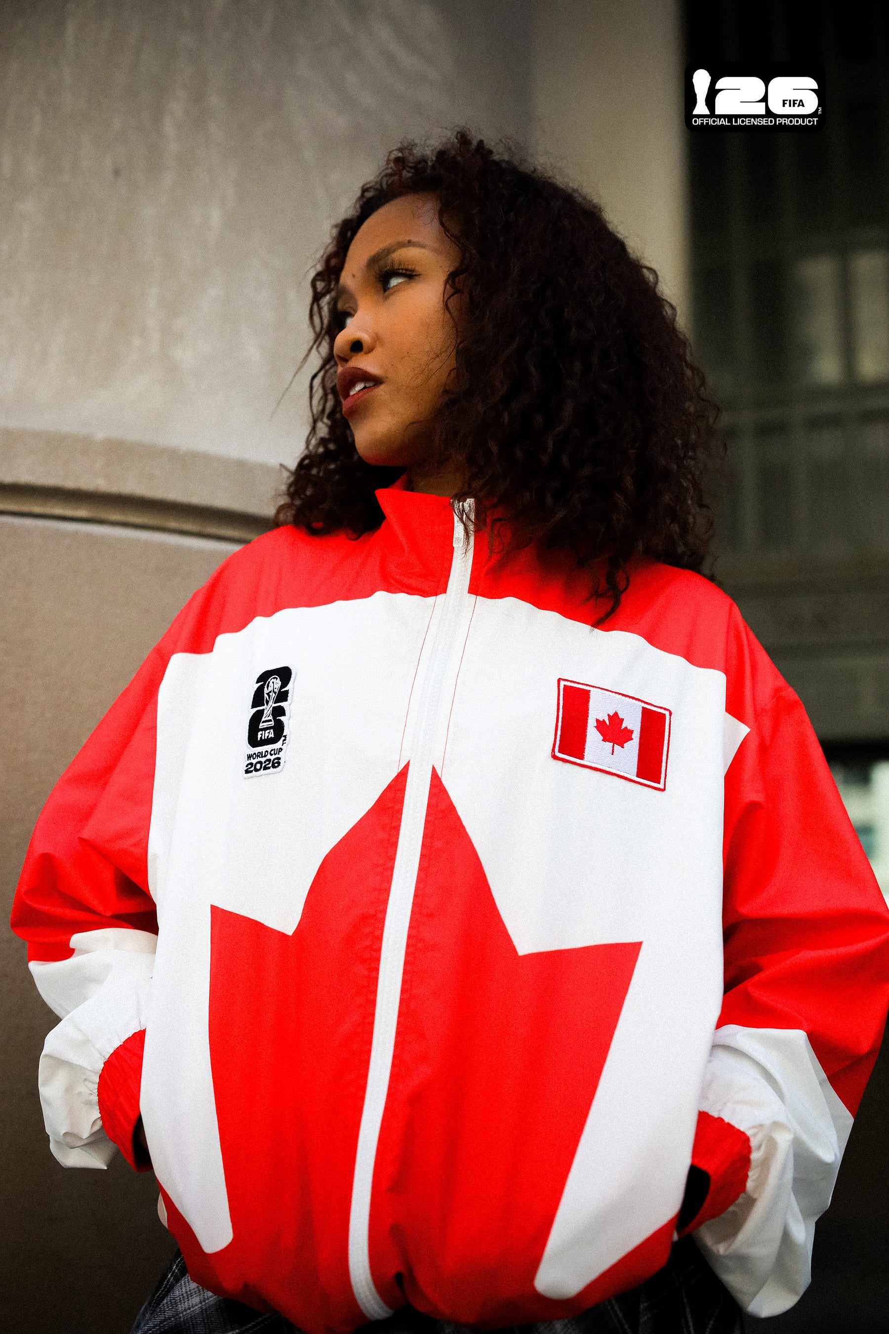 FIFA Weltmeisterschaft 2026™ Kanada Nylon-Trainingsjacke – Weiß/Rot