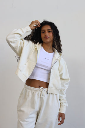 Peace Basics Heavyweight Cropped Full Zip - Ivory