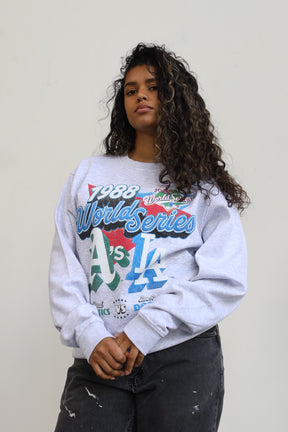 1988 World Series: LA Dodgers Vs. Oakland Athletics Crewneck - Ash