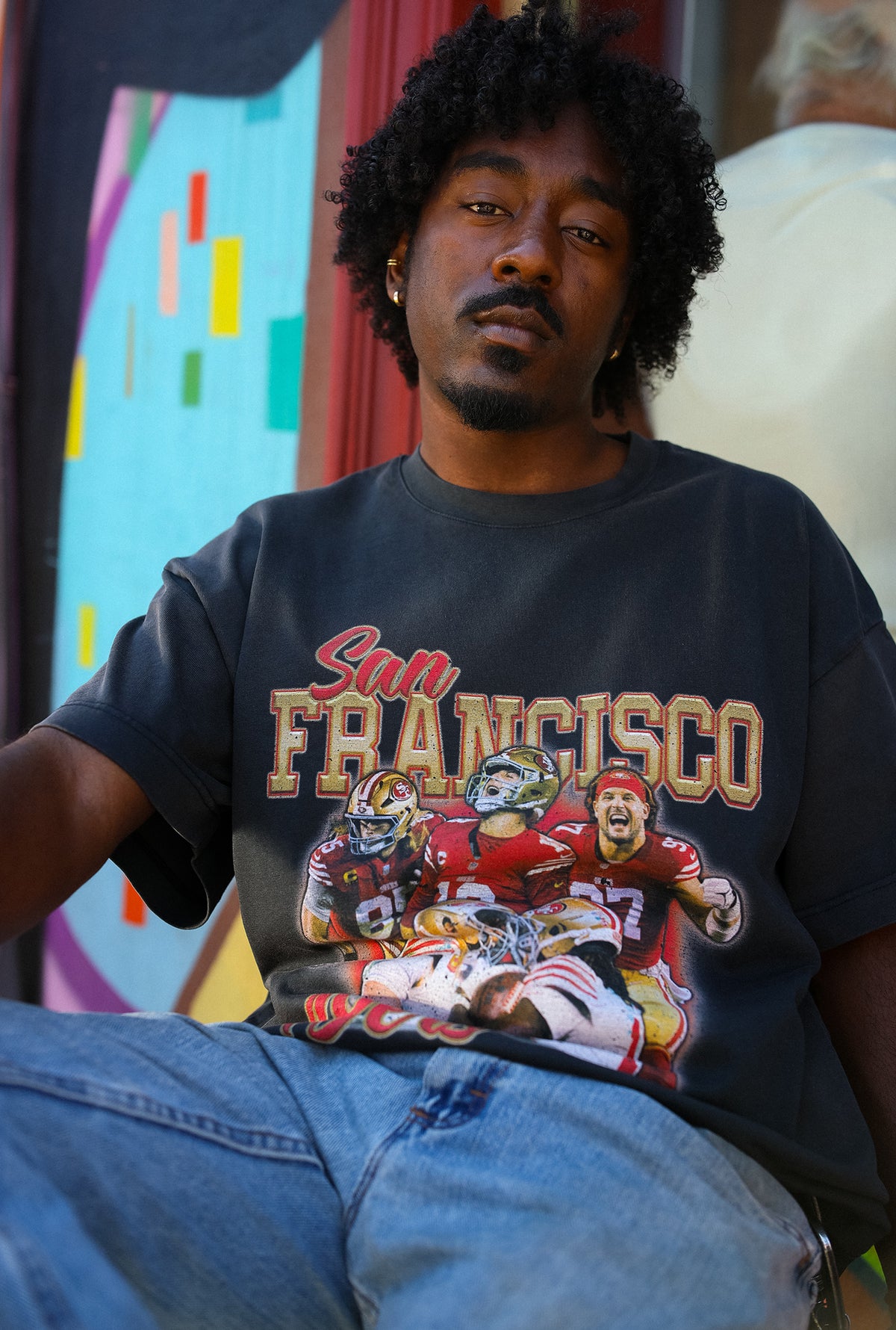 San Francisco 49ers Vintage Heavyweight T-Shirt - Off Black