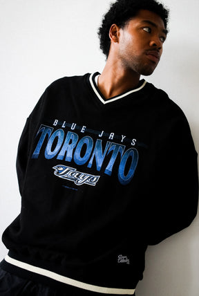 Toronto Blue Jays V-Ausschnitt, schweres Rundhals-Sweatshirt – Schwarz