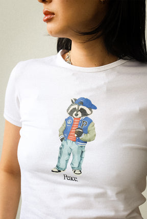 Vacances d'été Trash Teddy : T-shirt bébé ours en peluche tendance - Blanc