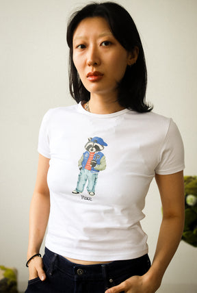 Vacances d'été Trash Teddy : T-shirt bébé ours en peluche tendance - Blanc
